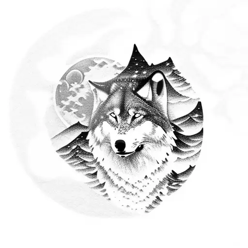 A Snow-covered Mountain Range With A Lone Wolf Howling At The Moon