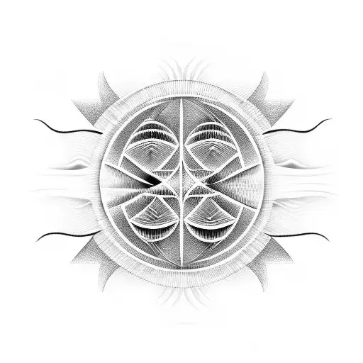 A Tribal-inspired Design Of Sound Waves Forming A Beach Sunset