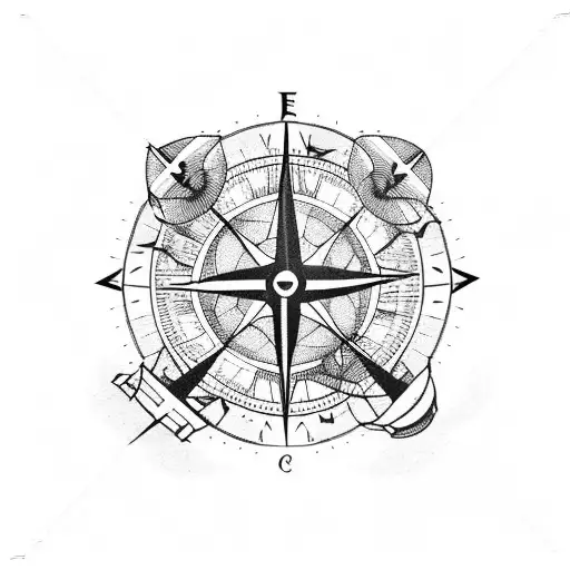 Map With Plane And Compass