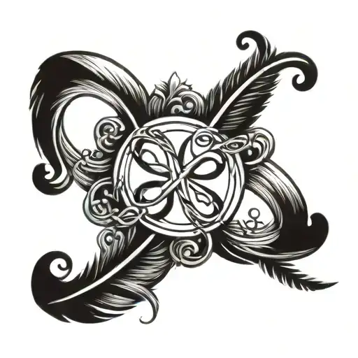 Infinity Symbol Incorporated With A Feather And Roman Numerals