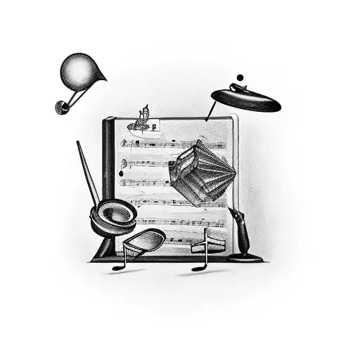 A Teacher's Desk With Musical Instruments And Sheet Music On Top