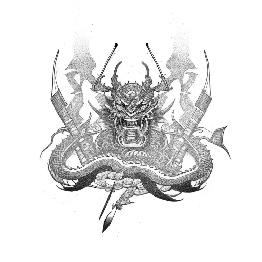 Samurai Wrapped By Dragon Sleeve