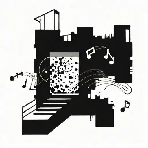 An Abstract Design Of A Parkour Course With Musical Notes Scattered Throughout