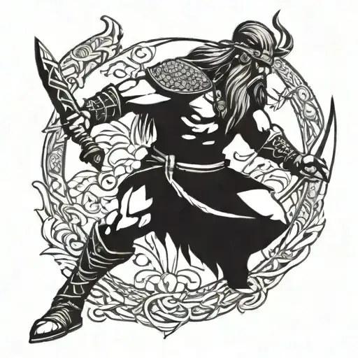 Barbarian Warrior Wielding A Rune-inscribed Sword