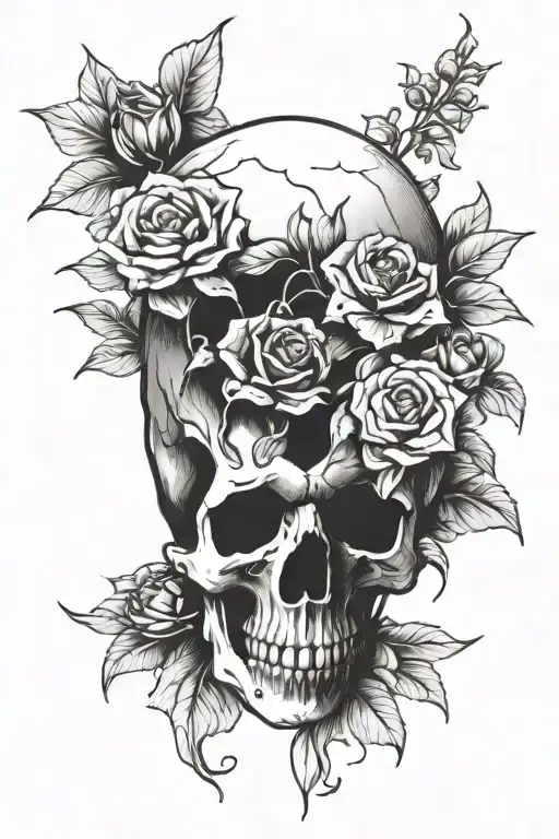 Skull Surrounded By Flowers Coming