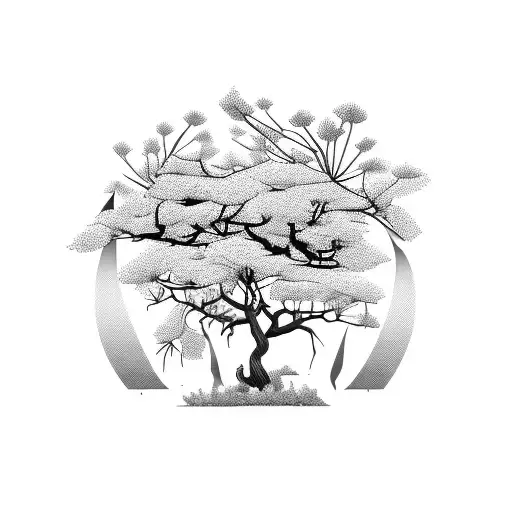 Pine Tree With Jacaranda Tree And Sunflowers