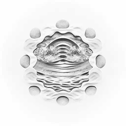 Circle Of Stones With A Wave Pattern That Ripples Into A Beach