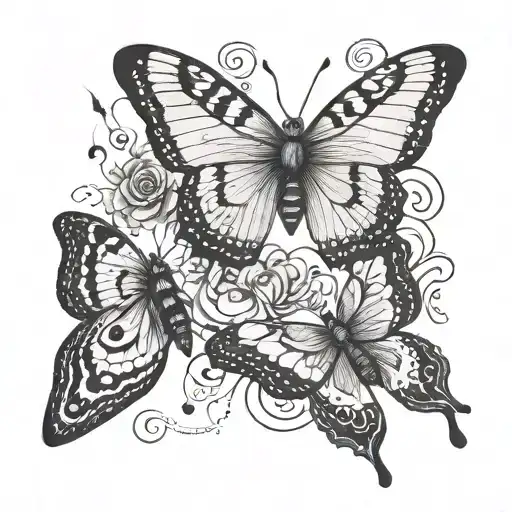 Butterfly And Moth Flying Near