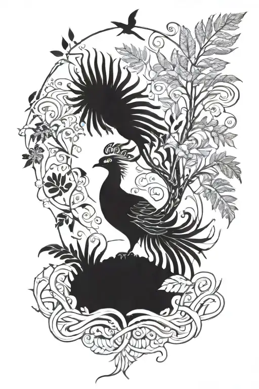 Phoenix Rising With Tree And Ferns