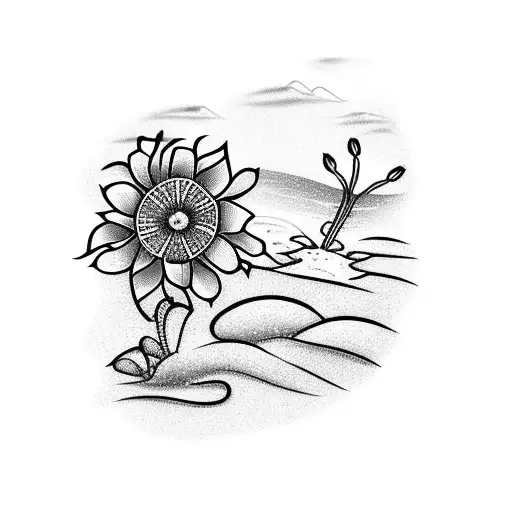 A Beach Scene With Flowers Growing Out Of The Sand