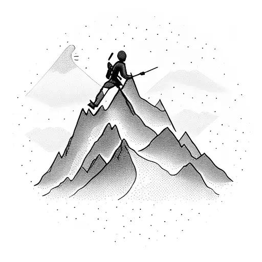 A Silhouette Of A Hiker Reaching The Summit Of A Mountain Peak