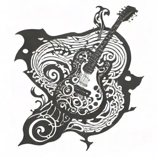 A Guitar With Intricate Musical Notes Forming The Shape Of A Stingray Swimming In The Deep Sea