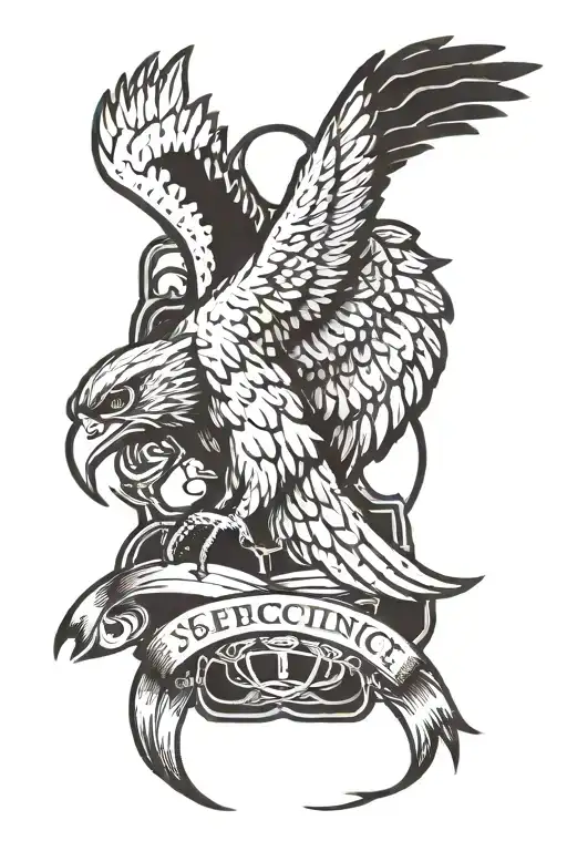 Hawk Spreading Its Wings With Word The Word Sacrifice Written In Between