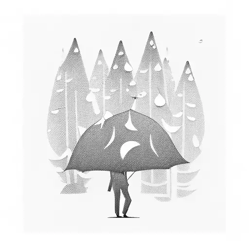 A Mysterious Silhouette Of A Person Walking Through A Dark Forest In The Rain