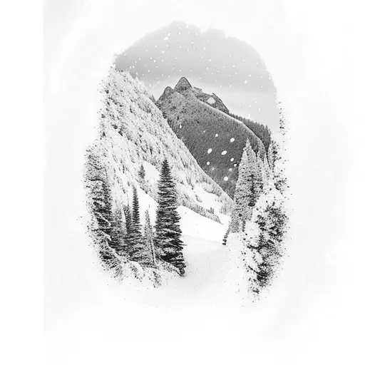 A Skier Carving Through Fresh Powder With A Silhouette Of Mountains In The Background