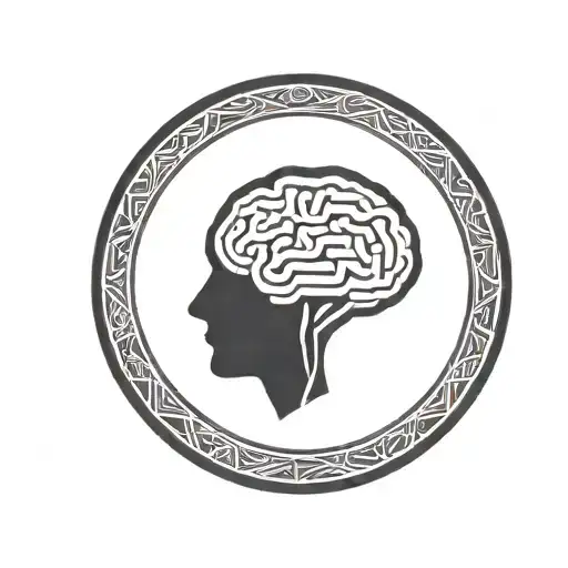 A Brain Inside A Simple Thick Black Line Circular Frame With Geometric Patterns Shooting From It