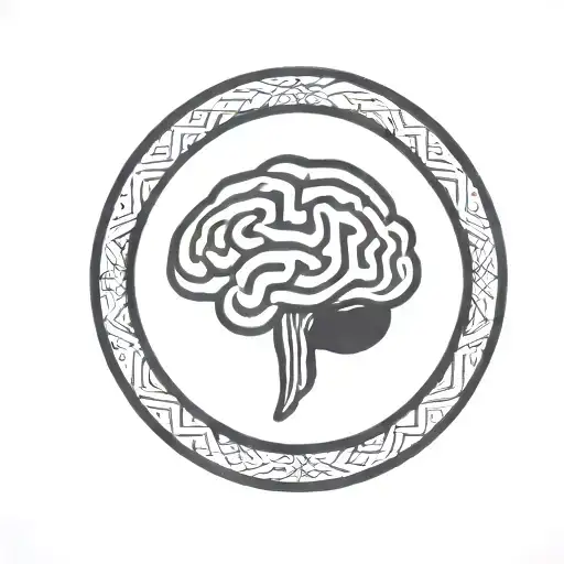 A Brain Inside A Simple Thick Black Line Circular Frame With Geometric Patterns Shooting From It