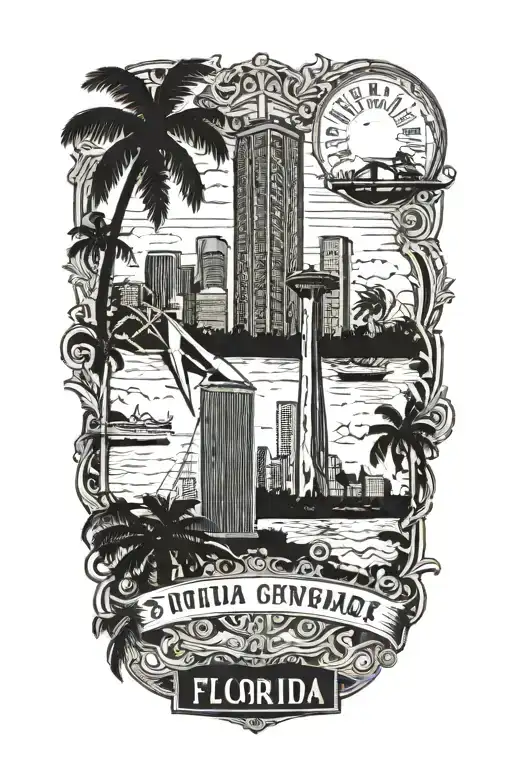 Vintage Postcard Design Featuring Iconic Florida Landmarks Like The Miami Skyline And Everglades