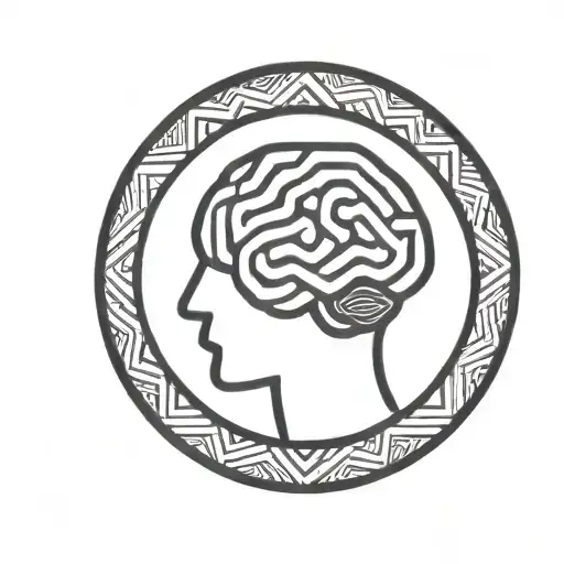 A Brain Inside A Simple Thick Black Line Circular Frame With Geometric Patterns Shooting From It