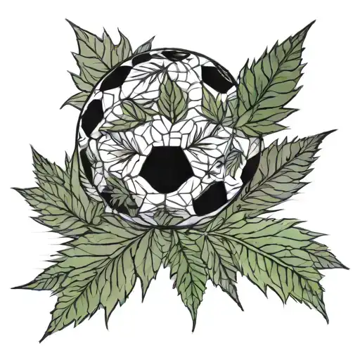 A Blackwork Tattoo Of A Soccer Ball Made Out Of Cannabis Leaves