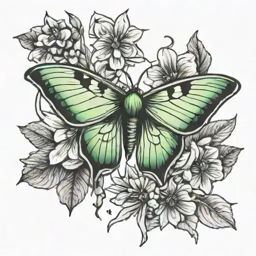 Luna Moth And Flowers