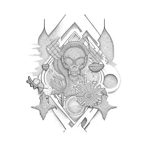 A Blackwork Tatoo Evolving Into A Beach Scene