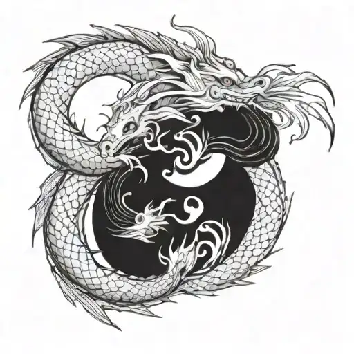 Dragon Wrapped Around A Koi Fish In A Yin Yang Pattern