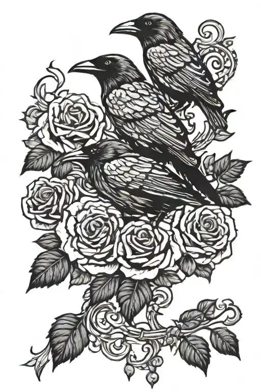 Raven And Lace With Roses Intertwined