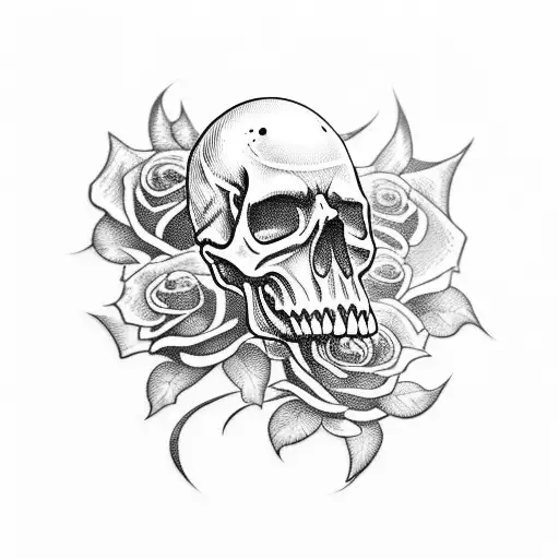 Flaming Skull With Black Roses