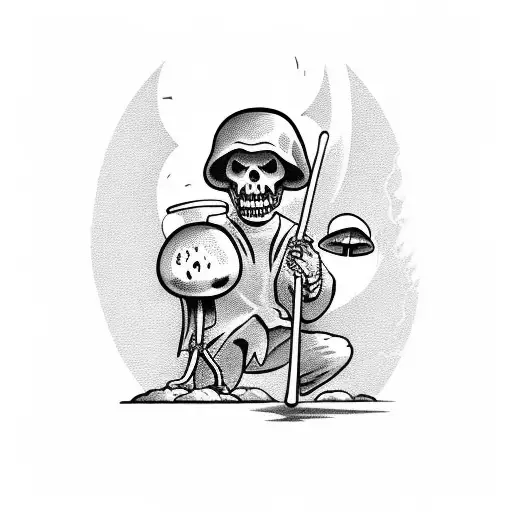 A Grim Reaper Holding A Bomb With A Mushroom Cloud In The Background
