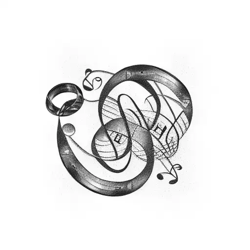 A Blackwork Tattoo Of A Music Note Intertwined With A Film Reel