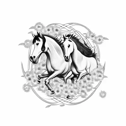 Galloping Horses In A Sunflower Field