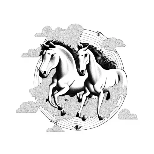 Galloping Horses In A Sunflower Field