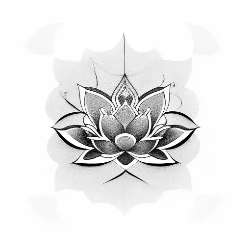 A Blackwork Tattoo Of A Lotus With The Number 1111 Incorporated Into Its Petals