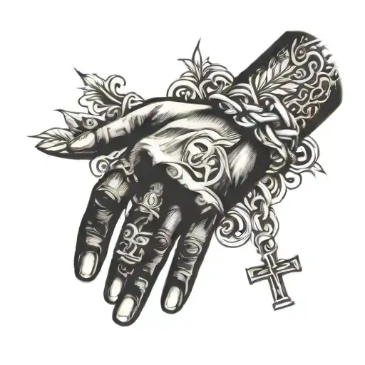 Cuban Link Around Jesus Hand Tattoo Design