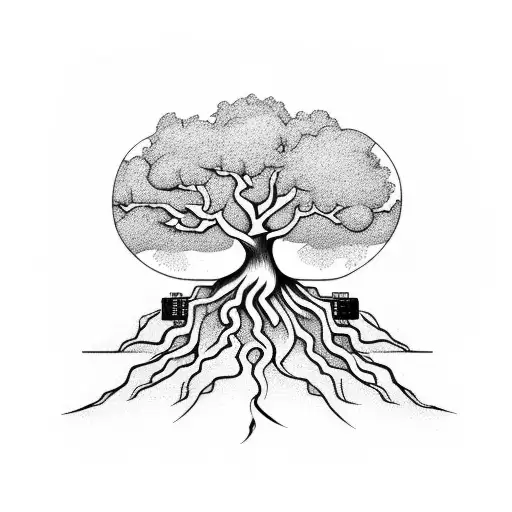 A Tree Coming Out Of A Computer By Its Roots