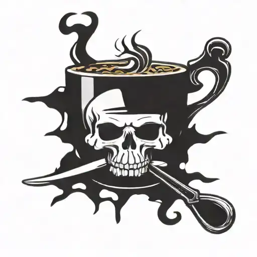 A Steaming Coffee Cup With A Skull And Crossbones Design On It