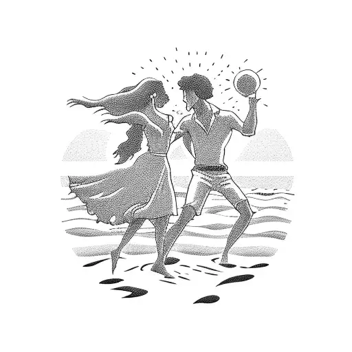 A Silhouette Of Troy And Gabriella From High School Musical Dancing On A Beach At Sunset