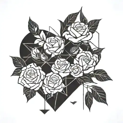 A Geometric Heart Design Incorporating Elements Of Love Such As Roses And Cupid's Arrow