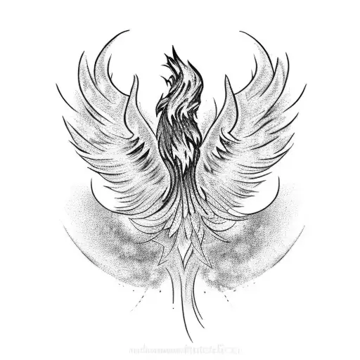 A Tattoo Of A Phoenix Rising From The Ashes In A Blackwork Style