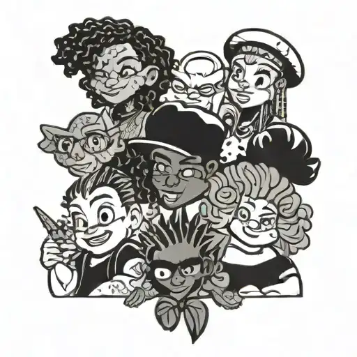 Bunch Of Famous Cartoons Together Representing Black Empowerment