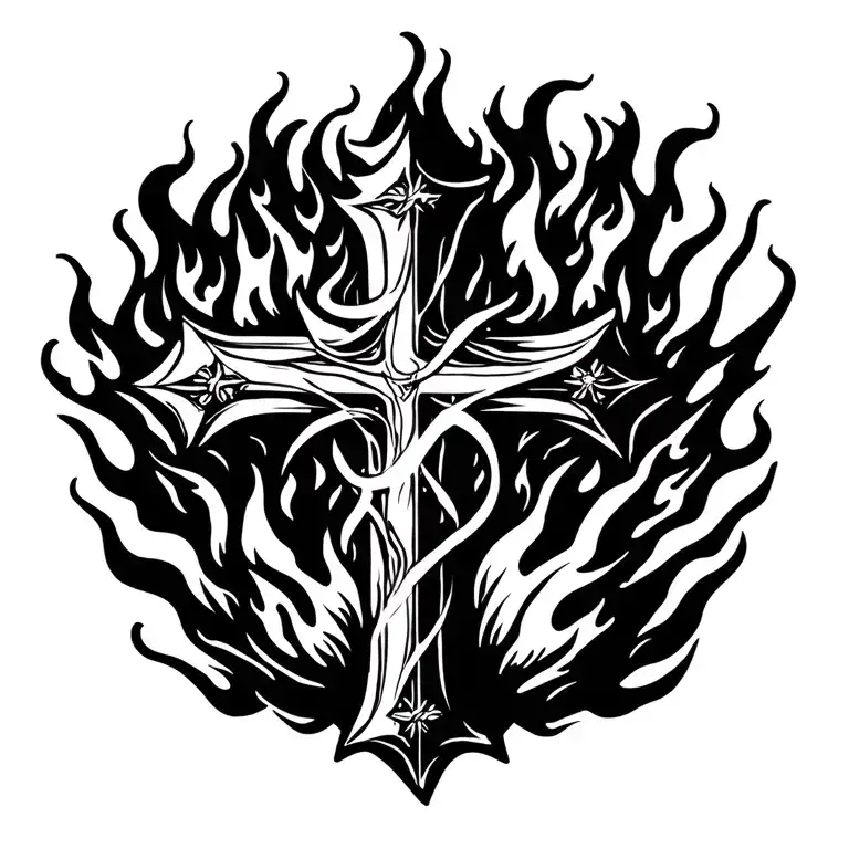 Big Christian Cross In Flames For Full Back