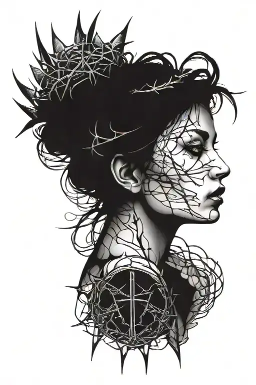 Girl With A Crown Of Thorns And Wings Suffers Most For The Suffering