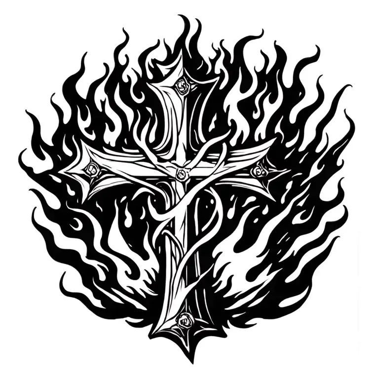 Big Christian Cross In Flames For Full Back