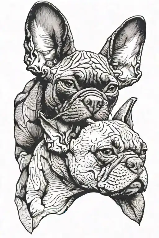 Sphynx Cat And French Bulldog Heads Near Each Other