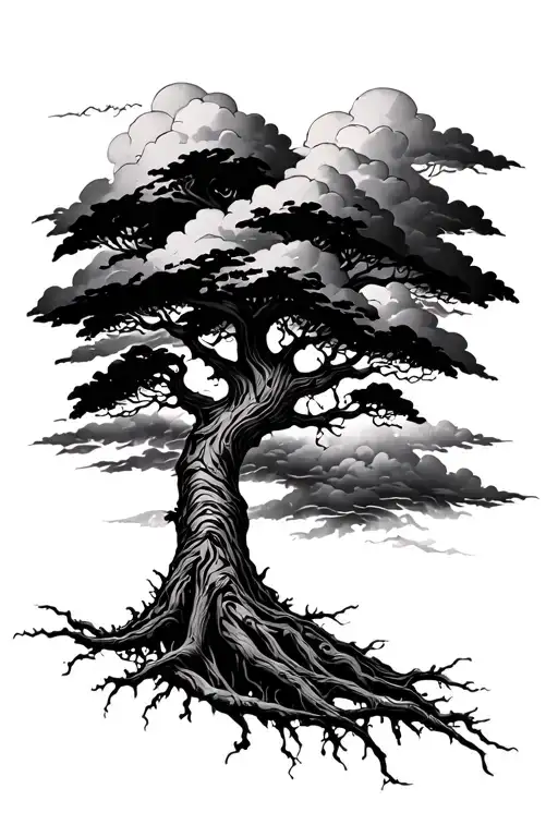 Black Poison Tree With Clouds In The Background Black And White