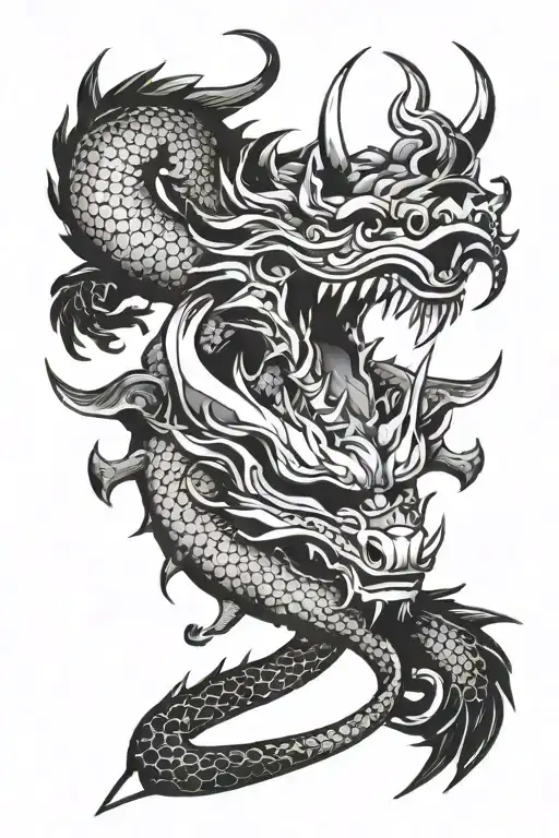 The Dragon Writhes Around The Blade With The Hanya Mask