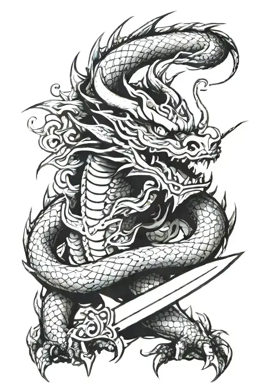 The Dragon Writhes Around The Blade With The Hanya Mask