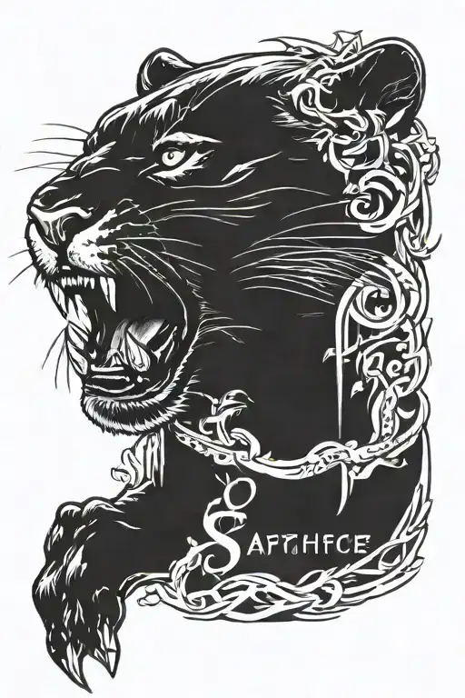 Panther Growling With The Word Sacrifice Written Above His Head