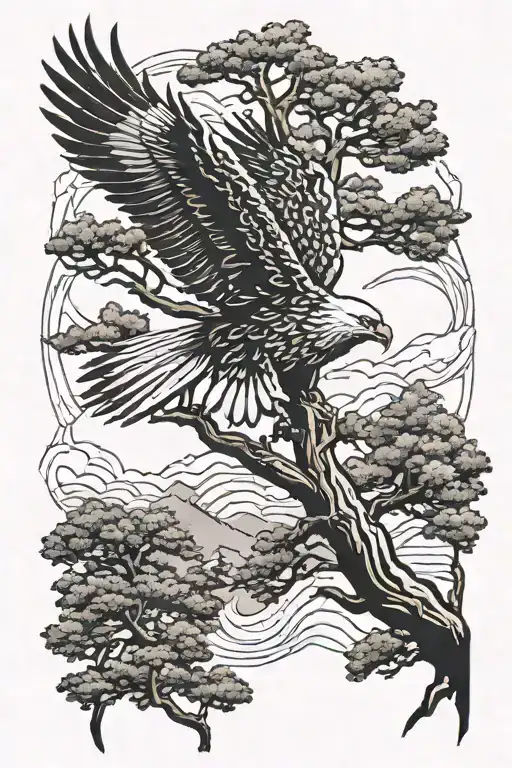 Cedar Tree And Eagle Soaring